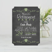 Invitation Parti de retraite Rustique Green et White Chalkboa (Debout devant)