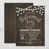 Invitation Parti de retraite rustique Motif de bois (Devant / Derrière)