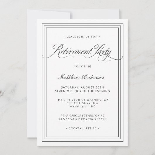 Invitation Parti de retraite simple et élégant blanc (Devant)