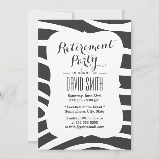 Invitation Parti de retraite simple Zebra Stripes (Devant)