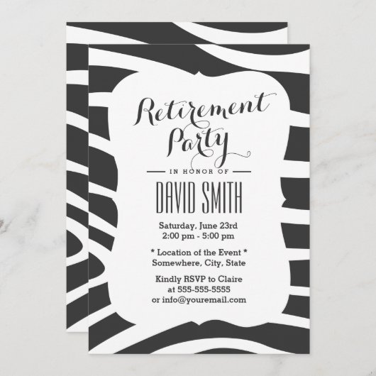 Invitation Parti de retraite simple Zebra Stripes (Devant / Derrière)