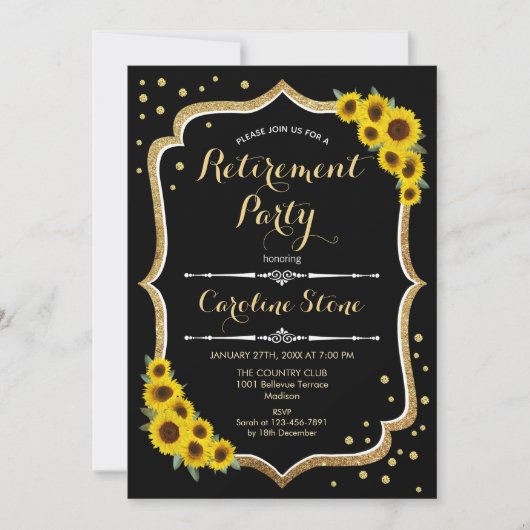 Invitation Parti de retraite - Sunflower Black Gold (Devant)