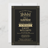 Invitation Parti de retraite surprise élégante Noir et Or (Devant)