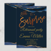 Invitation Parti de retraite surprise, Gold et Navy (Devant / Derrière)