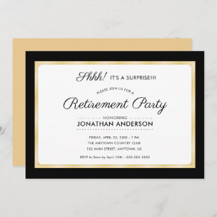 Invitation Parti de retraite surprise Horizontal Noir & Or