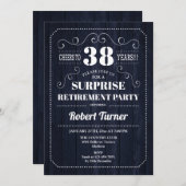 Invitation Parti de retraite surprise - Motif en bois bleu ma (Devant / Derrière)