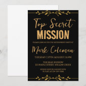 Invitation parti de retraite surprise noir et or (Devant / Derrière)