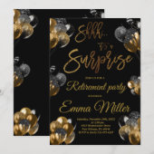 Invitation Parti de retraite surprise Noir et Or (Devant / Derrière)