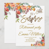 Invitation Parti de retraite surprise, retrait MINT Floral (Devant / Derrière)