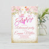 Invitation Parti de retraite surprise rose et or (Debout devant)