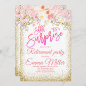 Invitation Parti de retraite surprise rose et or (Devant / Derrière)