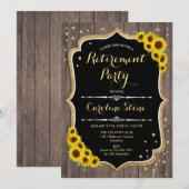 Invitation Parti de retraite - Tournesols Bois rustique (Devant / Derrière)