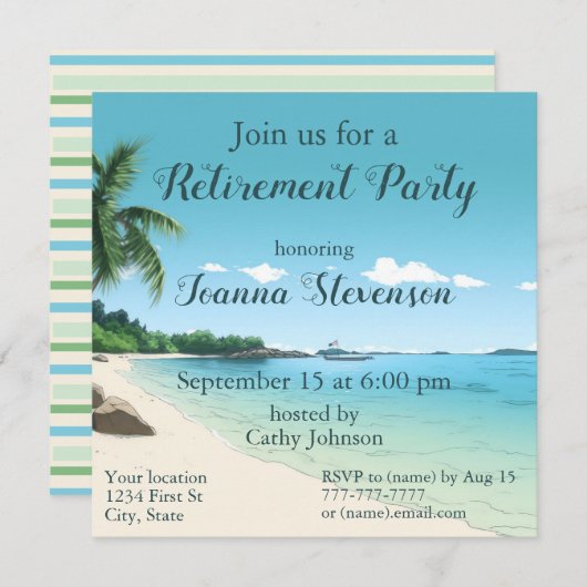 Invitation Parti de retraite Tropical Beach Palm Trees (Devant / Derrière)