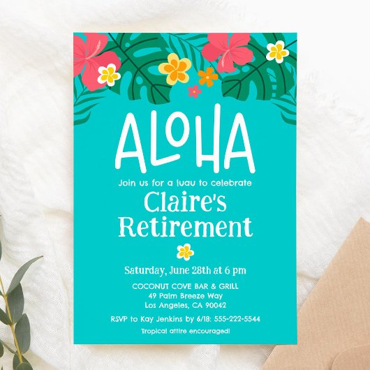 Invitation Parti de retraite Tropical Luau Aloha