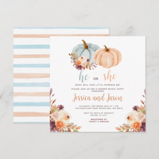 Invitation Parti de révélation de genre Citrouille rustique (Devant / Derrière)