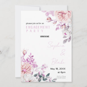 Invitation Parti d'engagement blanc floral violet et blanc