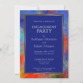 Invitation Parti d'engagement Blue Gold Red Watercolor (Devant)