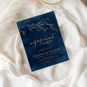 Invitation Parti d'engagement botanique bleu et or de la Mari