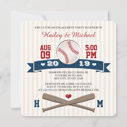 INVITATION PARTI D'ENGAGEMENT DE BASEBALL MONOGRAMMÉ (Devant)