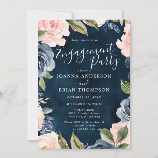 Invitation Parti d'engagement de la Marine Blue Blush Rose Ro (Devant)