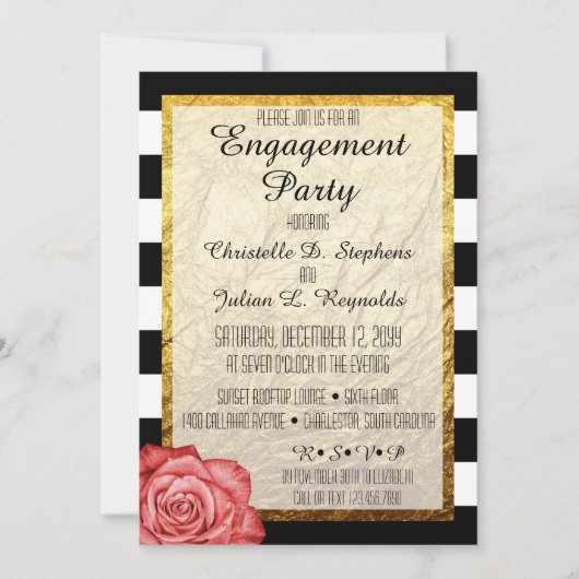 Invitation Parti d'engagement de la Rose rouge moderne Faux G (Devant)