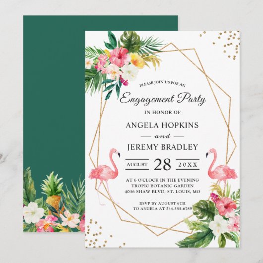 Invitation Parti d'engagement des Feuilles floraux tropicaux (Devant / Derrière)