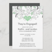 Invitation Parti d'engagement des fleurs du coeur vert modern (Devant / Derrière)