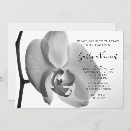 Invitation Parti d'engagement des orchidées blanches (Devant / Derrière)
