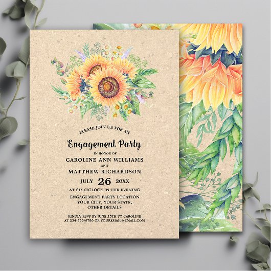 Invitation Parti d'engagement des tournesols rustiques