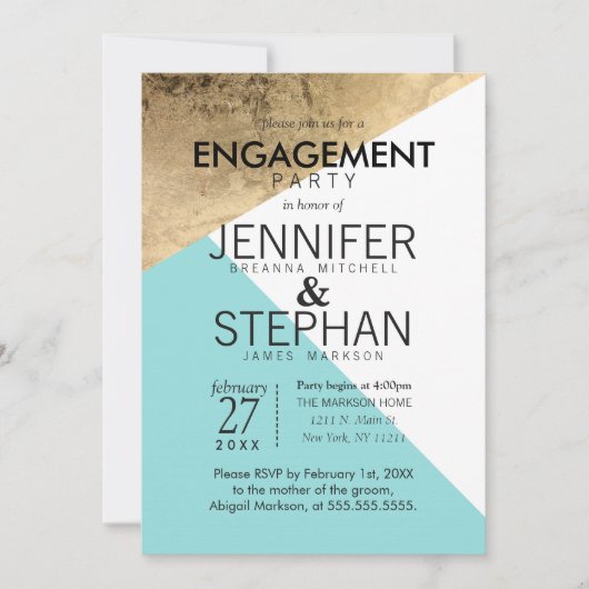Invitation Parti d'engagement des triangles blancs Gold (Devant)