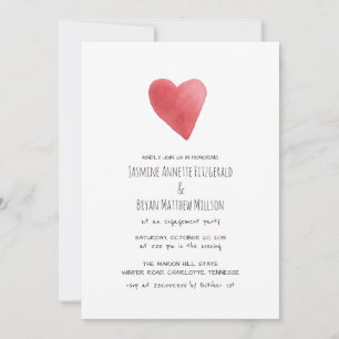 Invitation Parti d'engagement du coeur de couleur rouge d'eau
