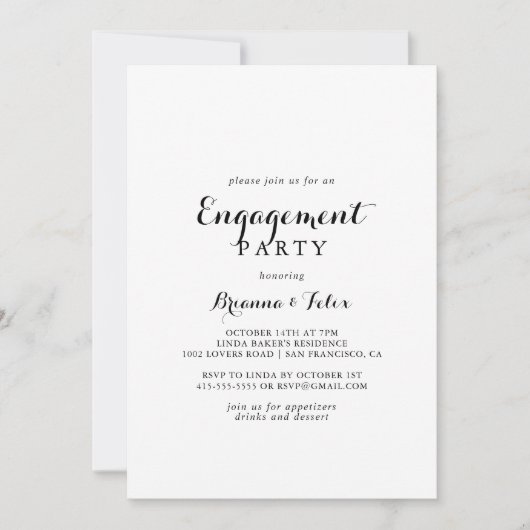 Invitation Parti d'engagement en calligraphie moderne (Devant)