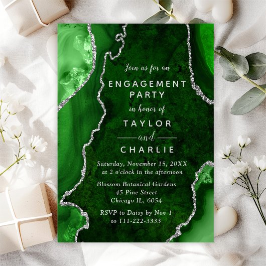 Invitation Parti d'engagement en marbre vert et argent