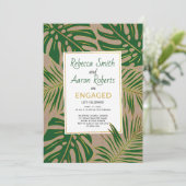 Invitation Parti d'engagement en papier vert tropical feuille (Debout devant)