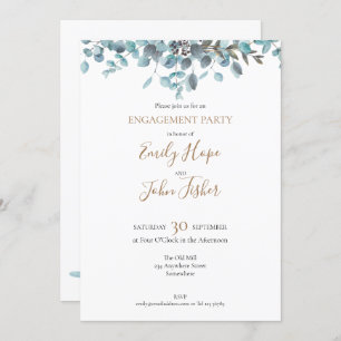Invitation Parti d'engagement Eucalyptus à l'aquarelle bleue