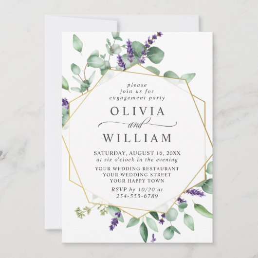 Invitation PARTI D'ENGAGEMENT Eucalyptus Lavender (Devant)