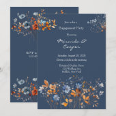 Invitation Parti d'engagement Fleur sauvage bleu et orange (Devant / Derrière)