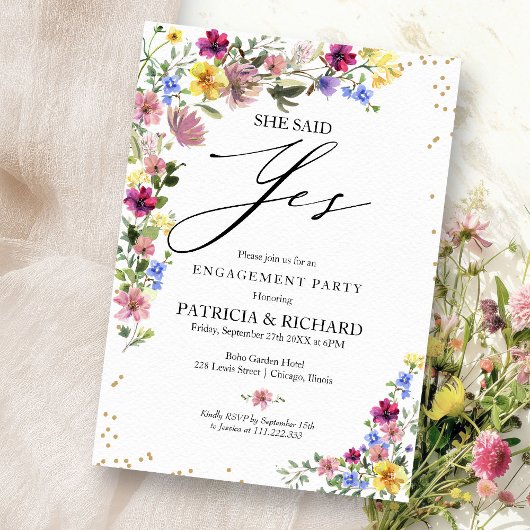 Invitation Parti d'engagement Fleur sauvage Boho