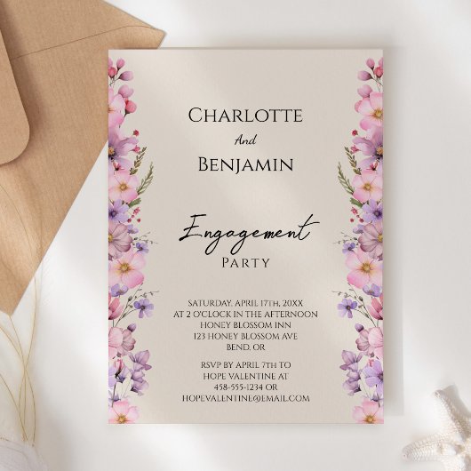 Invitation Parti d'engagement Fleur sauvage moderne Beige