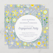 Invitation Parti d'engagement Floral bleu moderne (Devant / Derrière)