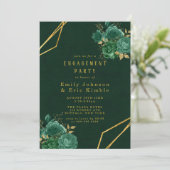 Invitation Parti d'engagement floral géométrique vert et or (Debout devant)