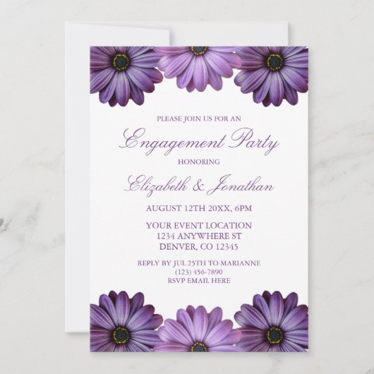 Invitation Parti d'engagement floral pourpre (Devant)