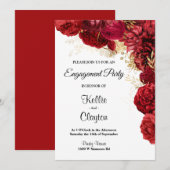 Invitation Parti d'engagement Floral Rouge Et Or (Devant / Derrière)