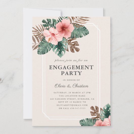 Invitation Parti d'engagement floral tropical moderne Boho (Devant)