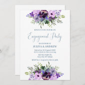Invitation Parti d'engagement floral violet et vert (Devant / Derrière)