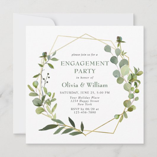 Invitation PARTI D'ENGAGEMENT Géométrique Eucalyptus Moderne (Devant)
