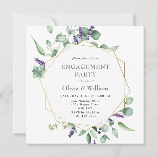 Invitation PARTI D'ENGAGEMENT Géométrique Eucalyptus Moderne (Devant)