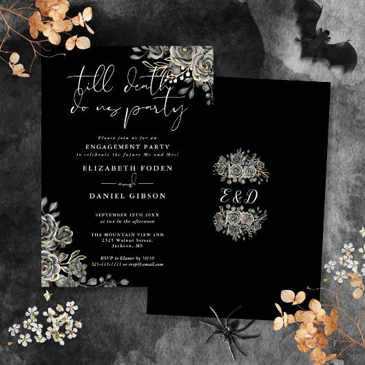 Invitation Parti d'engagement gothique noir et blanc