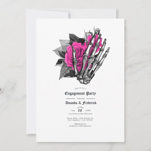 Invitation Parti d'engagement gothique rose et bleu marine (Devant)