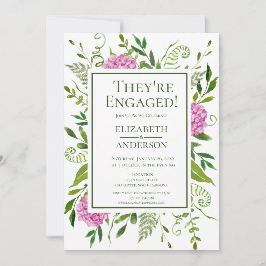 Invitation Parti d'engagement Hydrangea rose (Devant)